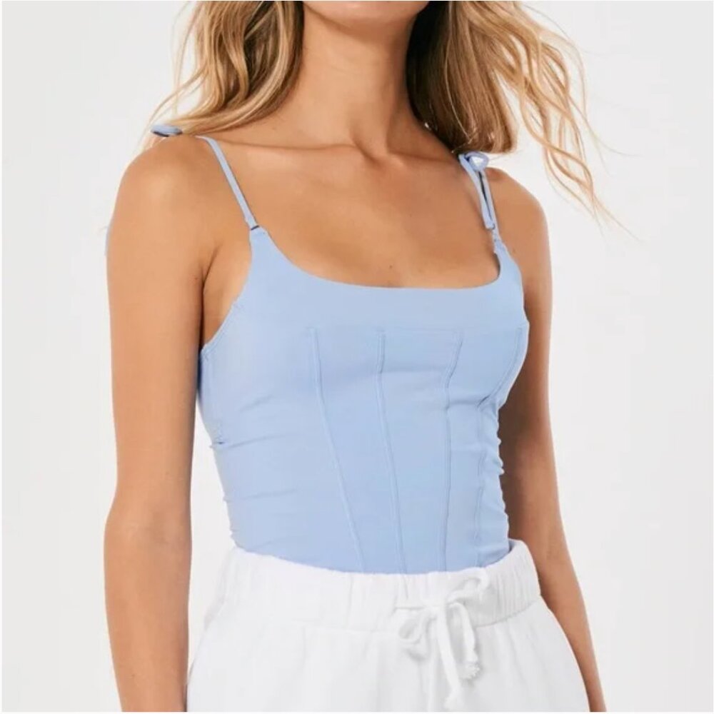 Hollister Gilly Hicks Micro Corset Tie Strap Tank Top Cropped Size Medium Blue